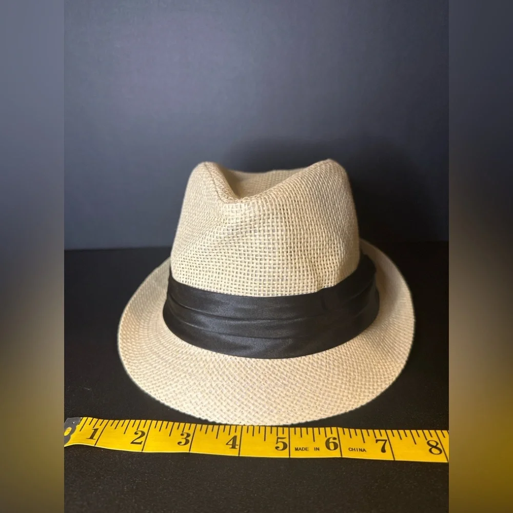Kids Fedora Hat | Beige Straw Black‎ Band Unisex